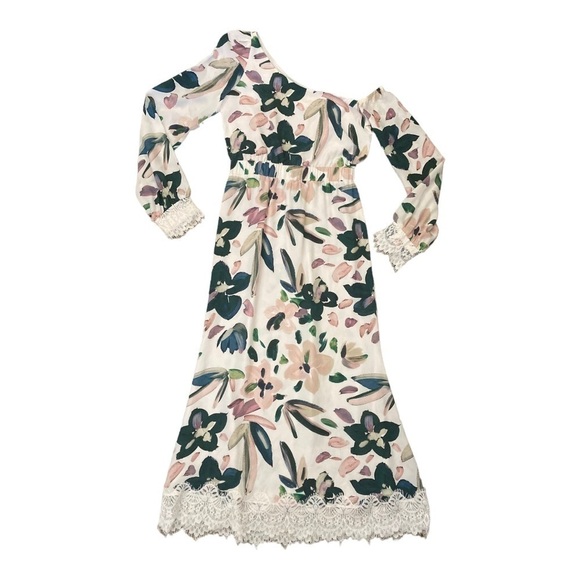 Stone Cold Fox Silk floral Off One Shoulder Maxi Dress with Lace detailing Rare - Picture 15 of 16